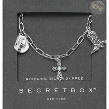 Silver 14K Gold Dipped Western Hat Boot Cross Turquoise Heart Stone Charm Station Paperclip Chain Necklace