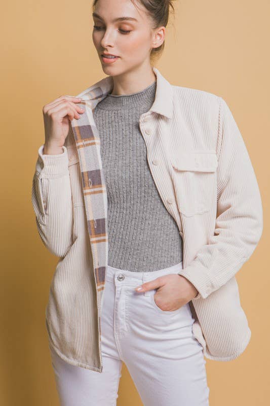 Cream Corduroy Reversible Button Down Jacket