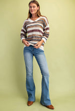Burgundy Striped Crochet Knit Sweater