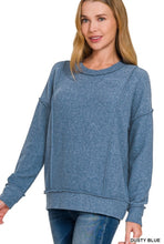 Dusty Blue Brushed Hacci Drop Shoulder Sweater