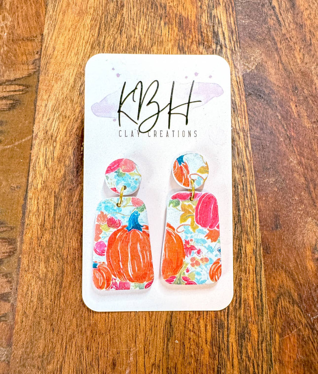 Orange Preppy Pumpkin Rectangle Dangle Clay Earrings