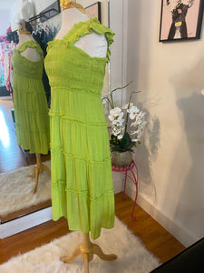 Lime Green Tier Ruffle Midi Dress