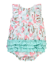 RuffleButts Baby Girls Vibrant Flamingo Classic Ruffle Bubble Romper