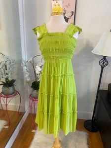 Lime Green Tier Ruffle Midi Dress