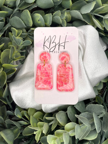 Coral Marble Rectangle Dangle Handmade Clay Earrings