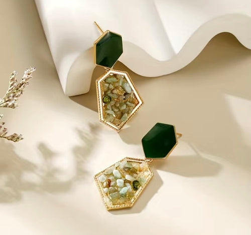 Green 18k Gold Plated Artificial Crystal Dangle Earrings
