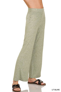 Lt Olive Soft Elastic Waisted Flare Pants