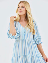 Raya Harbor Lines Multi Blue Striped Tiered Mini Dress