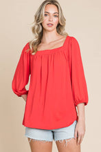 Cobalt Blue Square Neck Flare 3/4 Sleeve Top