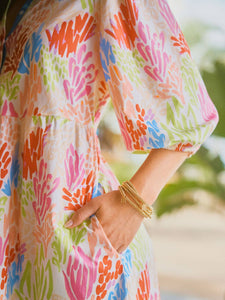 Coral Cove White Riley 3/4 Sleeves Midi Dress