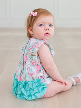 RuffleButts Baby Girls Vibrant Flamingo Classic Ruffle Bubble Romper