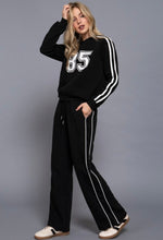 Black/White Line Detail 2pc Print Sweatshirt and Pants Set