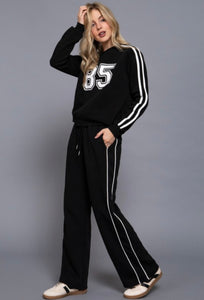 Black/White Line Detail 2pc Print Sweatshirt and Pants Set