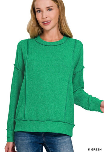 Kelly Green Brushed Hacci Drop Shoulder Sweater