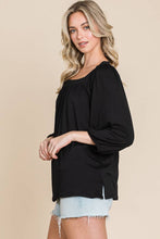 Black Square Neck 3/4 Sleeve Relaxed Top