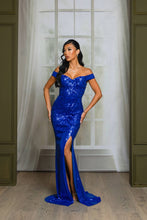 Royal Blue Sequin Off Shoulder Maxi Prom Dress
