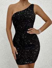 Black Velvet Sequin One Shoulder Bodycon Dress