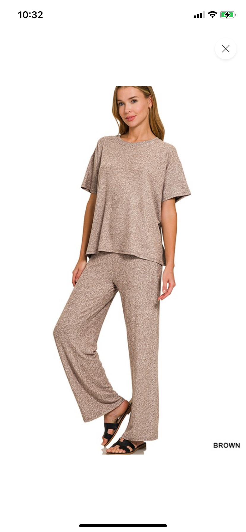 Brown Soft Melange Short Sleeve Tee & Long Pants Set