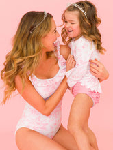 RuffleButts Women's Bubblegum Pink Butterfly Garden Toile Ruffle One Piece Swimsuit