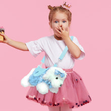 Girls Blue Furry Puppy Dog Doll Crossbody Bag Purse