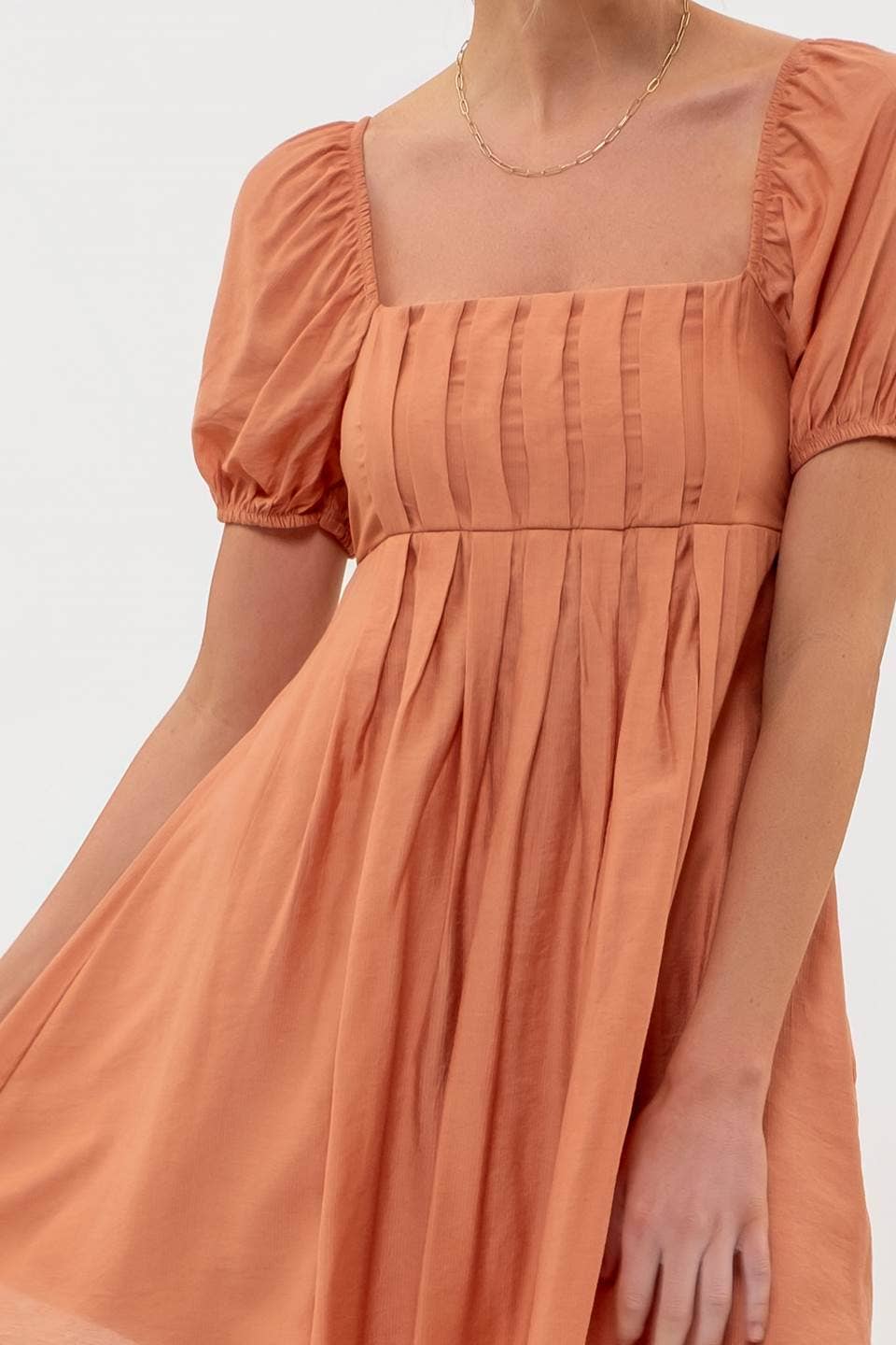 apricot pleated dress Apricot Linen Pleated Flared Dress Gothilo