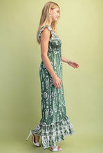 Green Matcha Mixed Print V-Neck Smocked Flutter Sleeve Jumpsuit