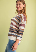 Burgundy Striped Crochet Knit Sweater
