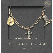 Silver 14K Gold Dipped Western Hat Boot Cross Turquoise Heart Stone Charm Station Paperclip Chain Necklace
