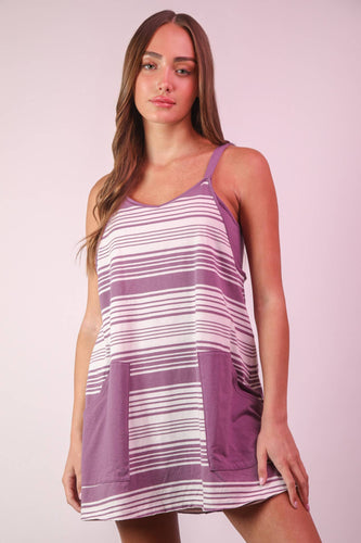 Purple Stripe Comfy Striped Knit Mini Dress W/Built in Shorts