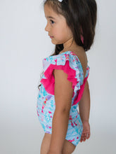RuffleButts Girls Blue Mermaid Princess Butterfly Sleeve One Piece Swimsuit