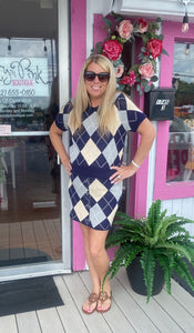 Navy Argyle Knit Sweater Top and Matching Skirt