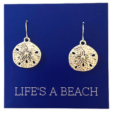 Silver Sand Dollar Dangle Earrings on "Life's a Beach" Card
