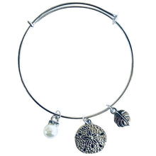 Silver Nautical Sand Dollar Bangle Charm Bracelet