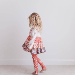Girls Rust Button 3 Tiered Fall Ruffle Legging Set