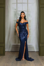 Royal Blue Sequin Off Shoulder Maxi Prom Dress