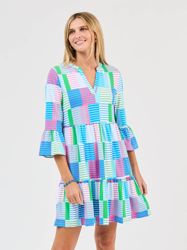 Yacht Club Multi Color Laguna Bell Sleeve Tiered Dress