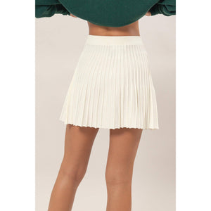 Black High-Waist Knit Pleated Flare Mini Skirt