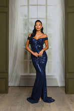 Royal Blue Sequin Off Shoulder Maxi Prom Dress