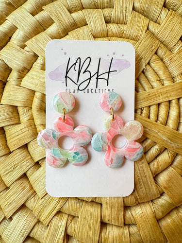 Glass Flower Dangle Handmade Clay Earrings