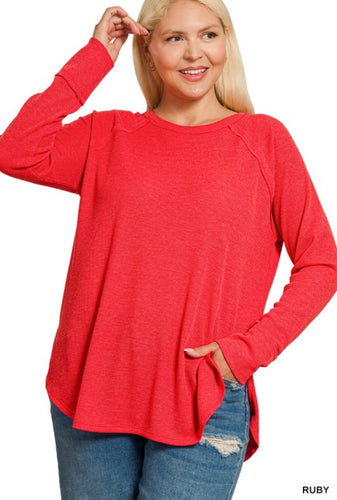 Ruby Red Plus Waffle Long Sleeve Top