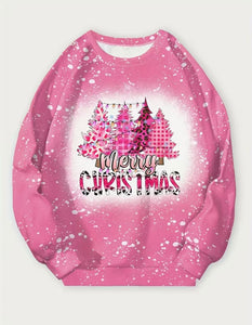 Pink "Merry Christmas" Christmas Tree Paint Splatter Sweatshirt