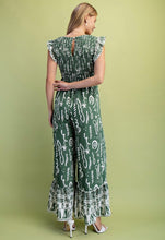 Green Matcha Mixed Print V-Neck Smocked Flutter Sleeve Jumpsuit