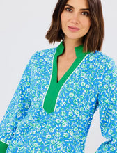 Blue/Green Floral L/S V-Neck Brenda Mini Dress