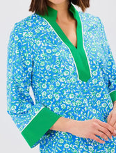 Blue/Green Floral L/S V-Neck Brenda Mini Dress