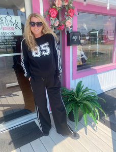 Black/White Line Detail 2pc Print Sweatshirt and Pants Set