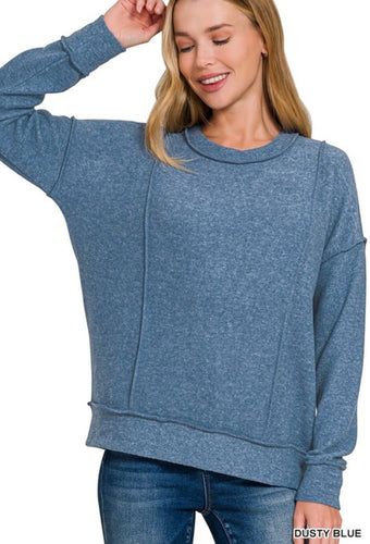 Dusty Blue Brushed Hacci Drop Shoulder Sweater