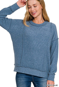 Dusty Blue Brushed Hacci Drop Shoulder Sweater