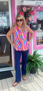 Rainbow Striped Flutter Sleeve Top