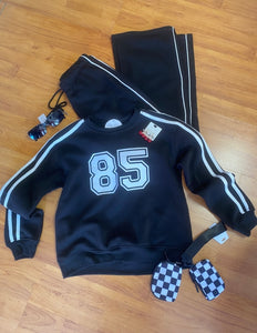 Black/White Line Detail 2pc Print Sweatshirt and Pants Set