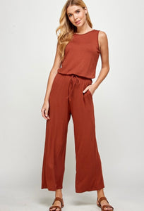 Hazelnut Sleeveless Wide Leg Jumpsuit